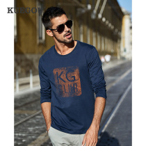 Kuegou mens long sleeve T-shirt mens clothing spring new letters printed round collar compassionate minimalist blouses 88020