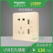 Schneiders slim fashion thin twilight gold double USB five-hole socket 3 1A ipad phone charging socket gold