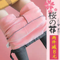 Pregnant womens leggings autumn and winter trousers plus velvet thickening winter wear pregnant womens pants to keep warm and support the abdomen cotton pants tide mom