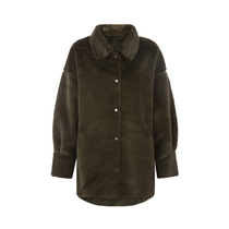 SUNCOO plush texture stitching effect women beige coat coat