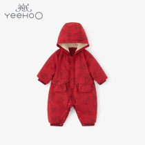 British baby childrens clothing men and women baby winter jumpsuit plus velvet red climbing clothes New year YRHFJ40184A01