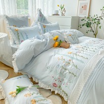 Baijia-lovers 100 pure cotton beds 4 All cotton Bedsheets 1 8m Bed Gasawara Princess Embroidery Quilt Cover Upscale Four Sets