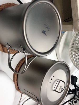 keith铠斯钛茶杯折叠柄双层防烫隔热水杯户外家居办公咖啡杯纯钛