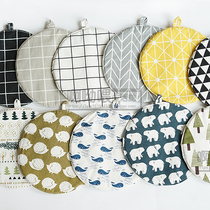 High-quality Korean-style double-layer thickened cotton and linen insulation pot pad round quilted casserole pad heat-resistant placemat bowl plate pad