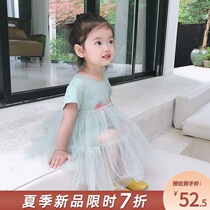 Girls western style dress 2021 summer new childrens baby fashionable short-sleeved mesh skirt puffy princess skirt tide