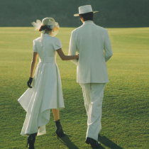 French travel photography light wedding dress Simple forest temperament white satin dress certificate registration retro small dress female