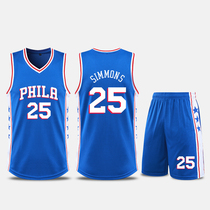 76ers Iverson Enbi De Simmons Jersey basketball suit suit mens customized competition training suit female children