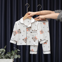 Childrens long-sleeved pajamas set Spring and Autumn boys trousers female baby cartoon girl cotton home clothing two-piece set
