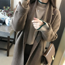Korean version of knitted cardigan womens long 2021 winter new loose lazy wind casual thickened sweater jacket tide