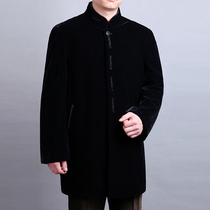 Chinese style autumn and winter stand-up collar Chinese windbreaker mens long coat exquisite embroidery Dad high-end middle-aged banquet dress