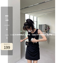 Xzz Charmingl in the order version 100 lap single pint fake two one-piece dress pure color ensemble black sleeveless vest dress