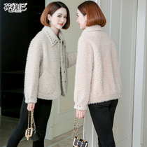 Granular sheep shearing coat womens short 2021 autumn and winter new small fur one-piece lamb fur grass coat