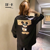 IF-KANN Spring and Autumn Pajamas Women's Ice Silk Long-Sleeved Thin Shirt Mickey Silk High-end Home Costume Ins