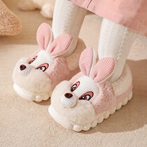 Childrens cotton slippers autumn and winter cute girl rabbit plush slippers room thick soles warm parent-child bag cotton shoes