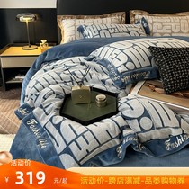 Plus velvet four-piece set light luxury milk velvet four-piece set high-quality flannel bed thickening guarantee four-piece set of sheets