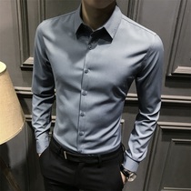 Fugui bird new blue mens shirt 2020 long sleeve Korean slim youth autumn casual non-iron shirt