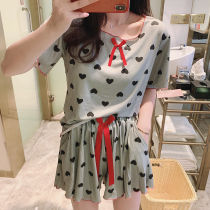 Pajamas female summer thin students Korean version of peach heart cute two-piece set princess style home clothes short sleeves can be worn outside