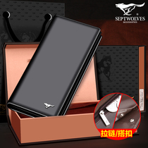 Seven Wolves Long Money Wallet Men Genuine Leather Young Head Layer Pure Cow Leather Money Clip Zipped Slim SLIM BUSINESS LEATHER WALLET