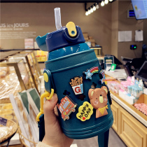 ins creativity 316 stainless steel insulated cup girls heart slanted satchel double cover water glass female cute portable child mug