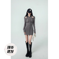 Aunt Barbie Hot Girl Long Sleeve Dress Woman Spring New Design Feel Double Version Hanging neck blouses for a short dress