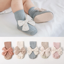 Fall female baby soft bottom floor socks stocking baby socks middle tube to prevent Korean version of butterfly bow princess socks