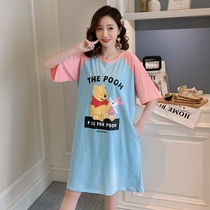 Pajama woman with extra size fat and pure cotton short sleeve pregnant woman fat MM pajamas cartoon Han version of spring and summer thin money can be worn out