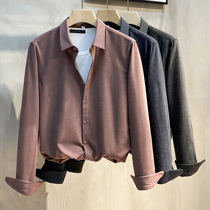 2021 Spring and Autumn mens business casual shirt Korean slim-fit brushed anti-wrinkle free ironing long-sleeved shirt base shirt