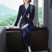 Retro suit women autumn and winter Chinese clothes improved version of Chinese style gold velvet thin temperament Zen clothing female two-piece set