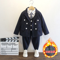 Boy Suits Suit Handsome in English Autumn Winter Plus Suede Kid Little West Suit Foreign Piste childrens gown childrens spring and autumn