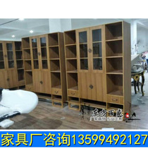 Model room solid wood wine cabinet modern new Chinese study bookcase living room display cabinet glass double door locker