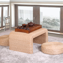 Rattan woven straw woven bay window Tatami small tea table Chinese study table Floor Pastoral balcony Simple low tea table Tea table Kang table