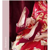 Chinese wedding shoes Xiuhe shoes red bridal wedding shoes high-heeled new winter plus velvet wine red festive original wedding shoes