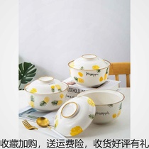 Noodle Bowl Creative powder cover Bowl Ceramic Home Big Number Creative Soup Bowl Individuality Day Style Soup Basin Single Combined Cutlery
