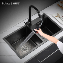 Stainless steel kitchen with large water tank double tank thickened nano black dish washing tank vegetable washing pool Household under-table basin pool