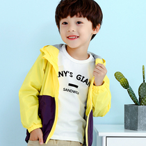  Boys and girls jackets childrens hooded zipper cardigan tops baby spring and autumn new two-color stitching outerwear trend