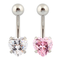 Navel ring love all stainless steel four claw clip peach heart AAA zircon hypoallergenic medical steel coarse needle personality umbilical nail