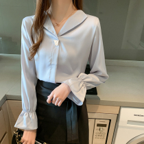 2020 Autumn New Korean version of Joker design sense satin V-neck casual long sleeve shirt Women fashion top trend