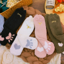 Winter cute plush cotton socks womens thickened wool floor sleep socks indoor coral fleece socks