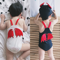 Childrens swimsuit boys and girls Baby Baby cute one-piece devil angel wings hot spring swimsuit with swimming cap