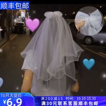 Head yarn photo props get marriage headdress Super Xiansen line red photo props shake sound with bow