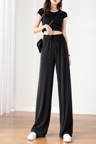 Copper Ammonia Silk Broadlegged Pants Woman Summer High Waist Pituitary Feeling Thin Straight Cylinder 90% Small Subice Silk Black Sports Pants