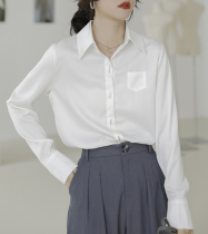 2022 Spring-clothing new satin face white shirt female long sleeve interview professional shirt metal button gas top