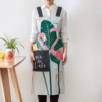 Tropical plant Flamingo apron literary fresh floral overalls ins Nordic cotton and linen kitchen baking coat