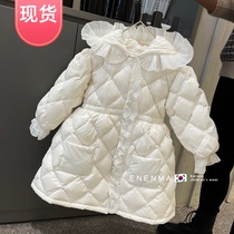 Girls mid-length down cotton clothing South Korean winter warm ocean girl princess over knee jacket cotton padded jacket