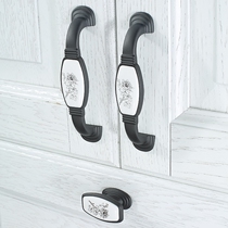 Chinese cabinet door handle black modern simple solid wood cabinet door handle drawer ceramic handle single hole pattern