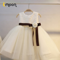 Little flower girl dress female spring and autumn wedding Super foreign girl princess dress baby year dress puffy gauze dress birthday