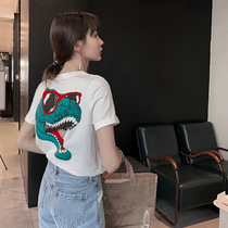 Tide card Korean version short sleeve T-shirt woman 2021 Summer womens dress new foreign air display slim fit long and round collar loose blouse