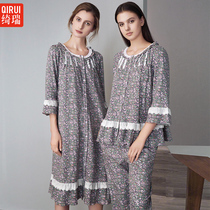 Qi Rui Pure Cotton Long Sleeve Sleeping Dress Spring Autumn Season New Lace Pyjamas Woman Suit Princess Pyjamas With Elegant Broken Flowers Long Dress