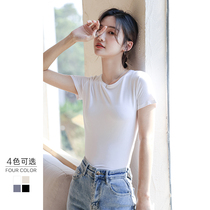 Modal white short sleeve T-shirt female 2021 summer new slim short round neck body shirt base shirt top tide tide