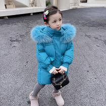 Girls' down jacket 2022 new winter children's clothing baby thick mid-length waist 90 white duck down children's coat